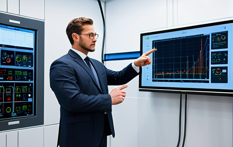 A professional, well-dressed engineer, fully clothed in a modest business suit, stands next to a sleek, modern geothermal heat pump unit inside a pristine, high-tech control room. The engineer is pointing at a digital display showing energy flow, with a subtle schematic of underground pipes visible in the background. The scene emphasizes innovation and efficiency in sustainable energy. Perfect anatomy, correct proportions, natural pose, well-formed hands, proper finger count, natural body proportions. Safe for work, appropriate content, fully clothed, professional dress, high-quality photography, detailed, realistic.