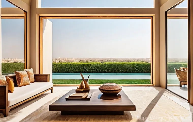 지열 냉난방 시스템의 여름철 냉방 성능 - **Prompt 1: Oasis of Comfort in a Scorching Summer** "A stunning, modern Arabian villa, inspired...