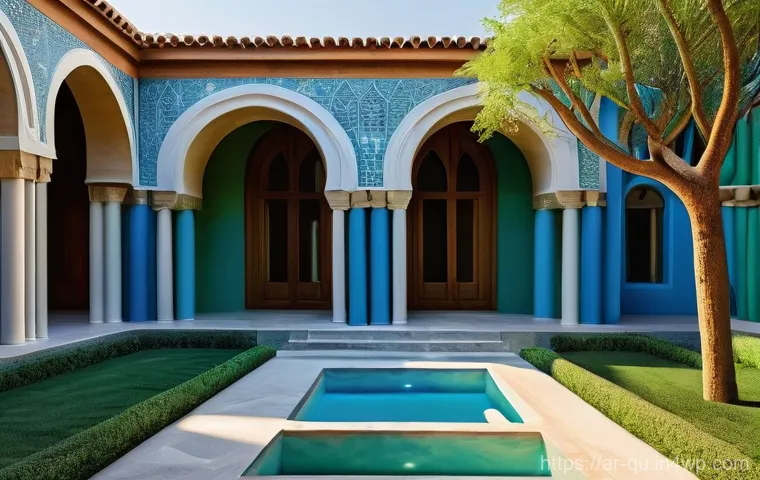 지열 냉난방 시스템의 여름철 냉방 성능 - **Prompt 1: Oasis of Comfort in a Scorching Summer** "A stunning, modern Arabian villa, inspired...