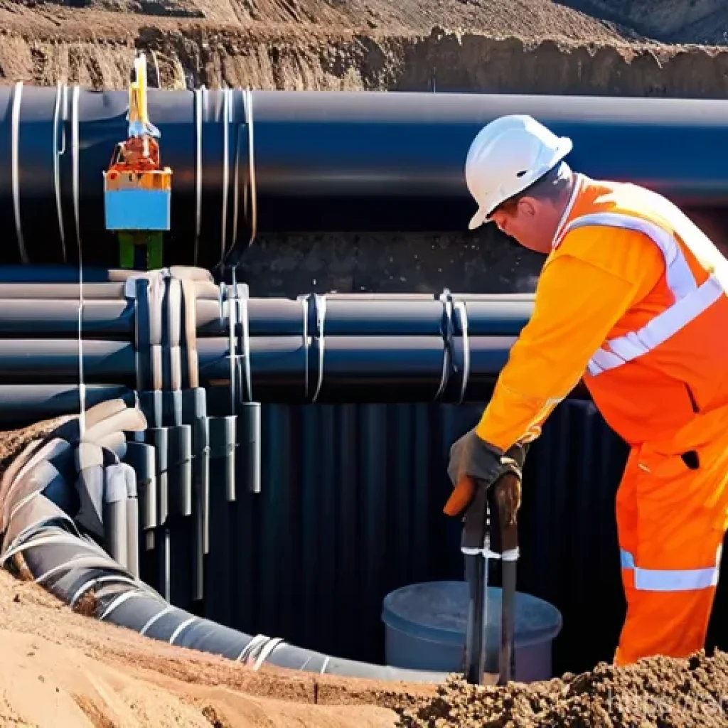 지열 냉난방 시스템의 배관 및 설치 기술 - **Geothermal Pipe Installation: Precision and Progress** A vibrant, realistic image capturing a ...