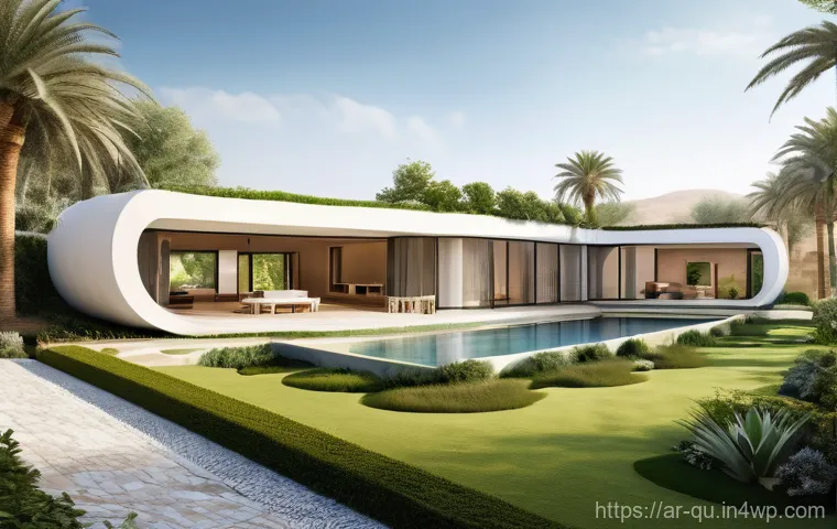 지열 냉난방 시스템과 신축 건물 설계 - **Prompt:** A modern and elegant Arabic living room filled with soft, natural light, creating an atm...