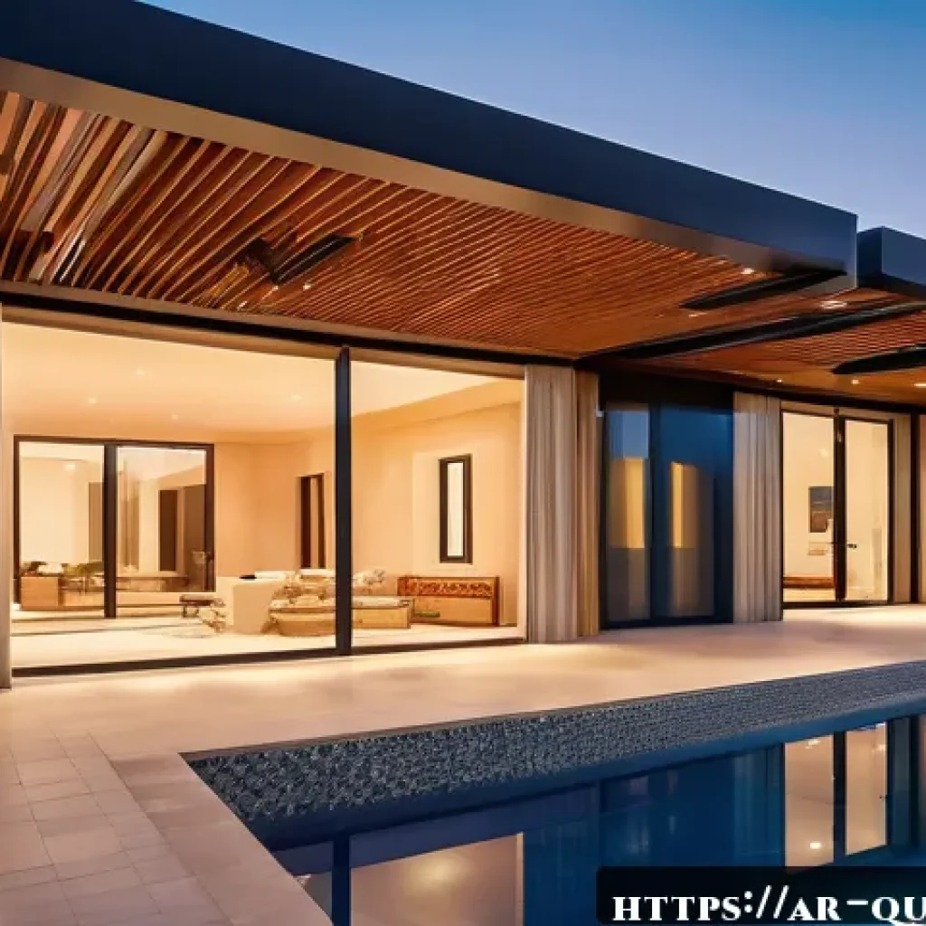 지열 냉난방 시스템의 유용성 및 안전성 - A modern Middle Eastern family home exterior at sunset, showcasing a geothermal heating and cooling ...