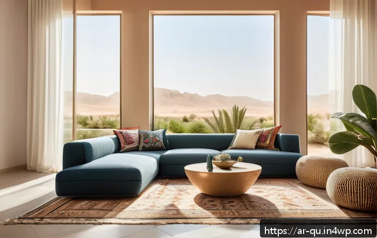 지열 냉난방 시스템의 혁신 기술 사례 - A modern Arabic-style home interior with a geothermal heating and cooling system integrated seamless...
