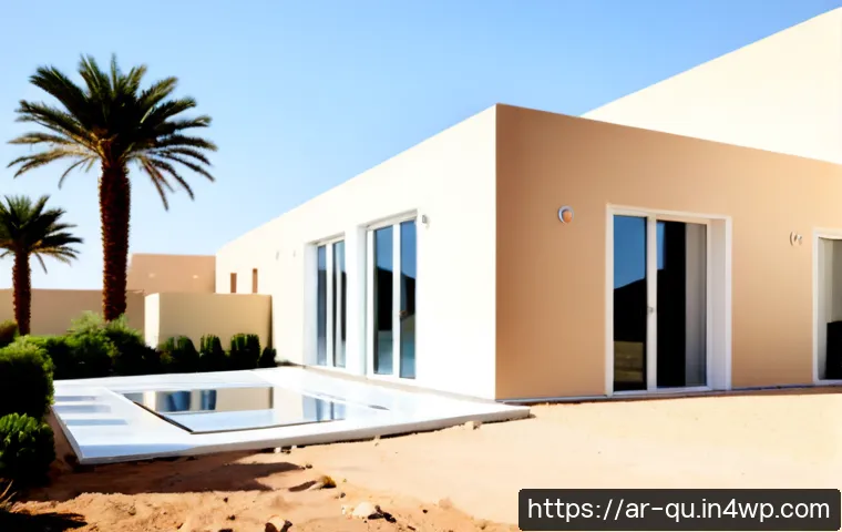 지열 냉난방 시스템의 최신 기술 도입 사례 - Photorealistic modern villa in an affluent Gulf desert neighborhood using a geothermal heating and c...
